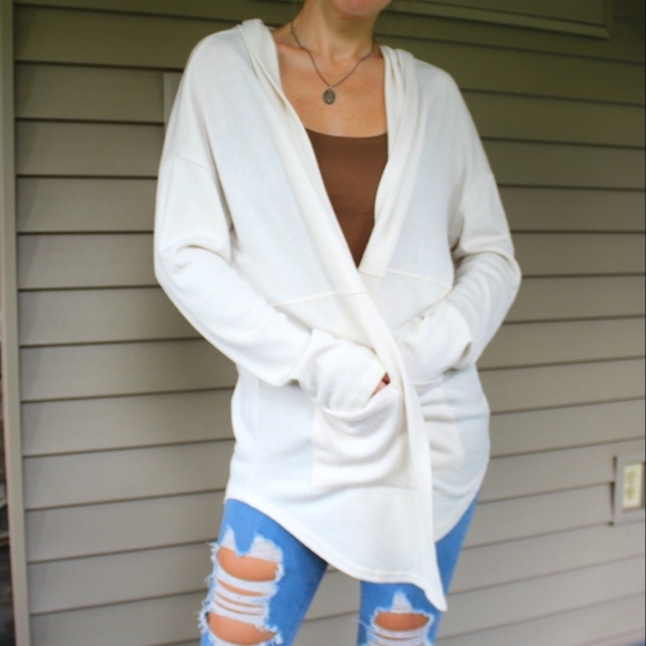 Cream Cardigan Long Sleeve Open Front - Picture 8 of 9